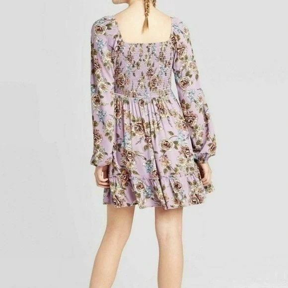 NWOT Xhilaration Lilac Purple Floral Smocked Dress - Picture 2 of 15